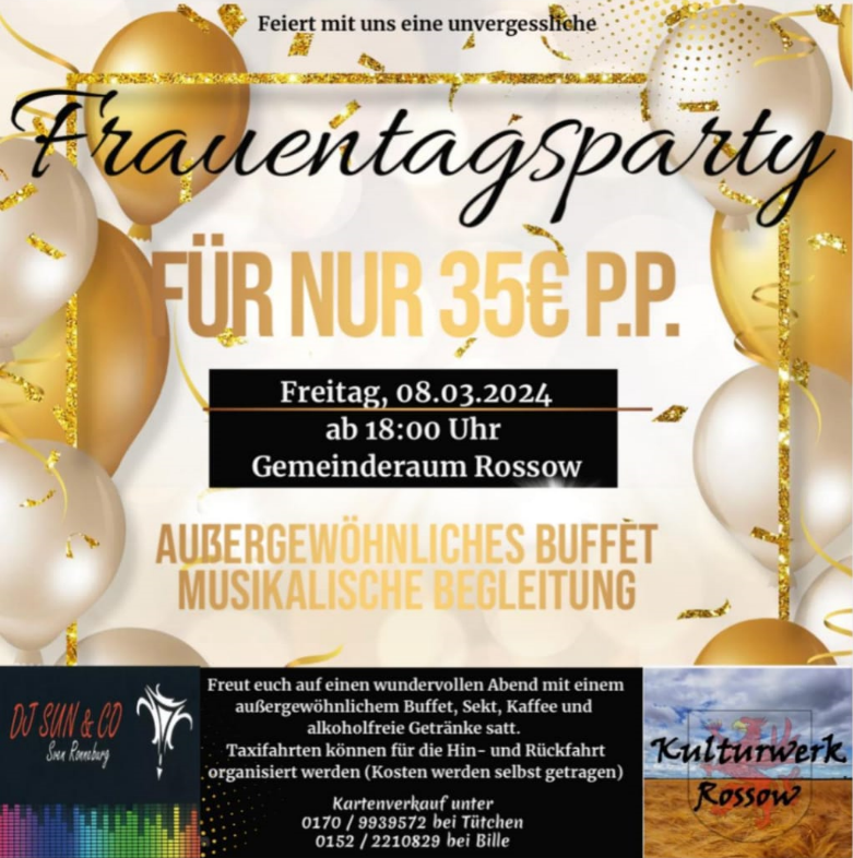 Flyer fürt die Frauentagsparty in Rossow 2024