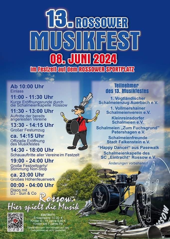 Flyer zum Ablauf des Musikfestes in Rossow.